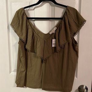 Green off the shoulder tank top. Loft.